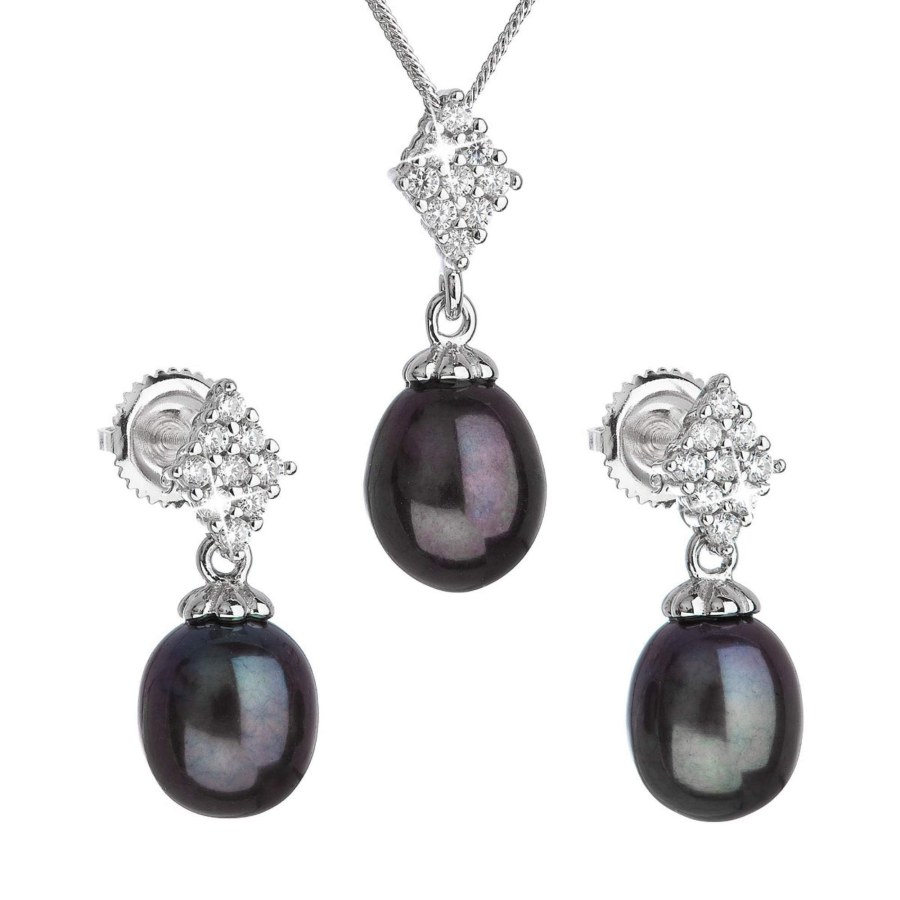 Evolution Group Luxusní stříbrná souprava z říčních perel peacock 29018.3 (náušnice, řetízek, přívěsek) - Sety šperků Soupravy šperků