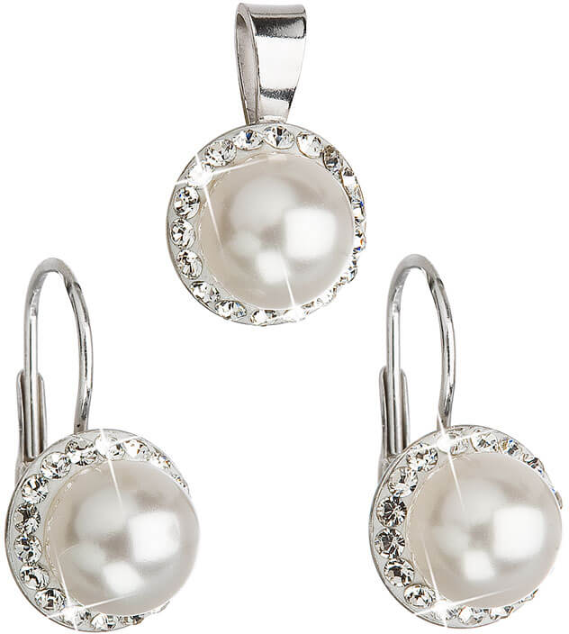 Evolution Group Sada s perlami a krystaly Swarovski 39091.1 bílá (náušnice, přívěsek) - Sety šperků Soupravy šperků