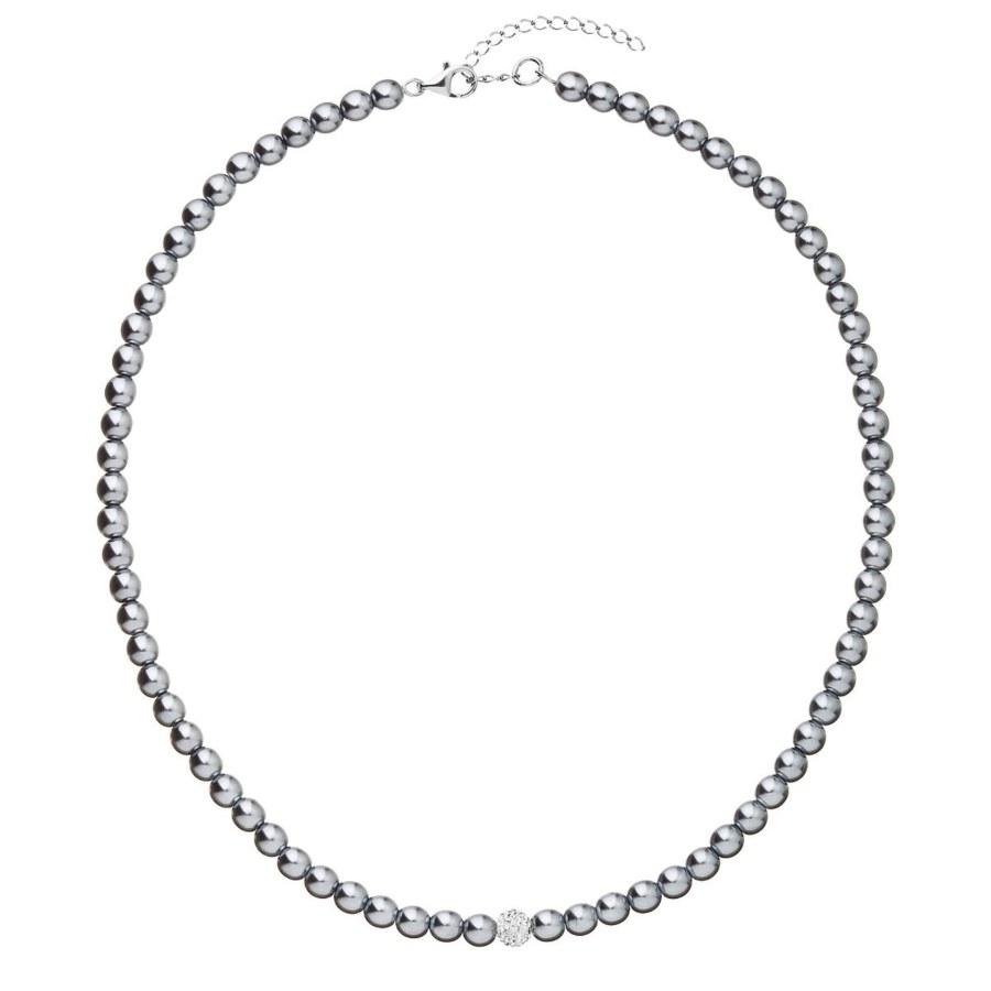 Evolution Group Šedý perličkový náhrdelník s krystaly Preciosa 32065.3 - Náhrdelníky