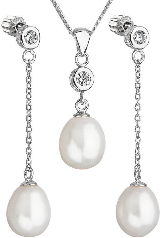 Evolution Group Stříbrná perlová sada se zirkony Pavona 29005.1 AAA bílá (náušnice, řetízek, přívěsek) - Sety šperků Soupravy šperků