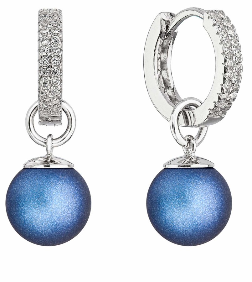 Evolution Group Stříbrné náušnice 2v1 s modrými syntetickými perlami a zirkony 31298.3 - Náušnice Kruhy