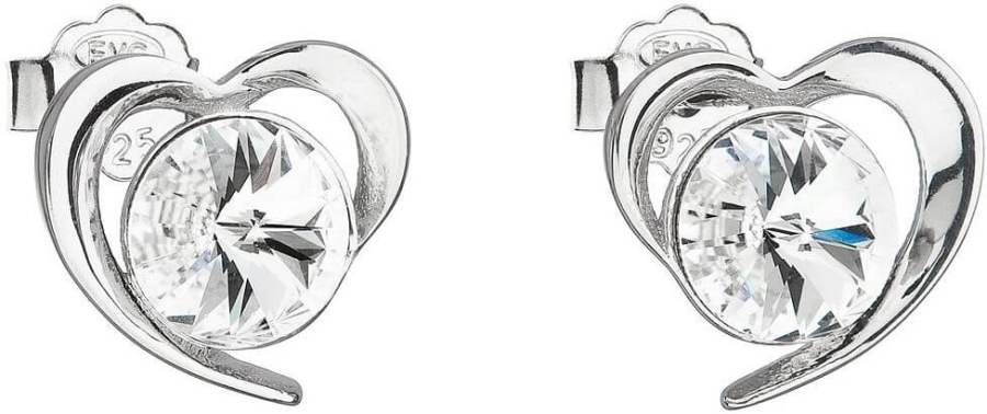 Evolution Group Stříbrné náušnice s krystaly Swarovski bílé srdce 31259.1 - Náušnice Pecky