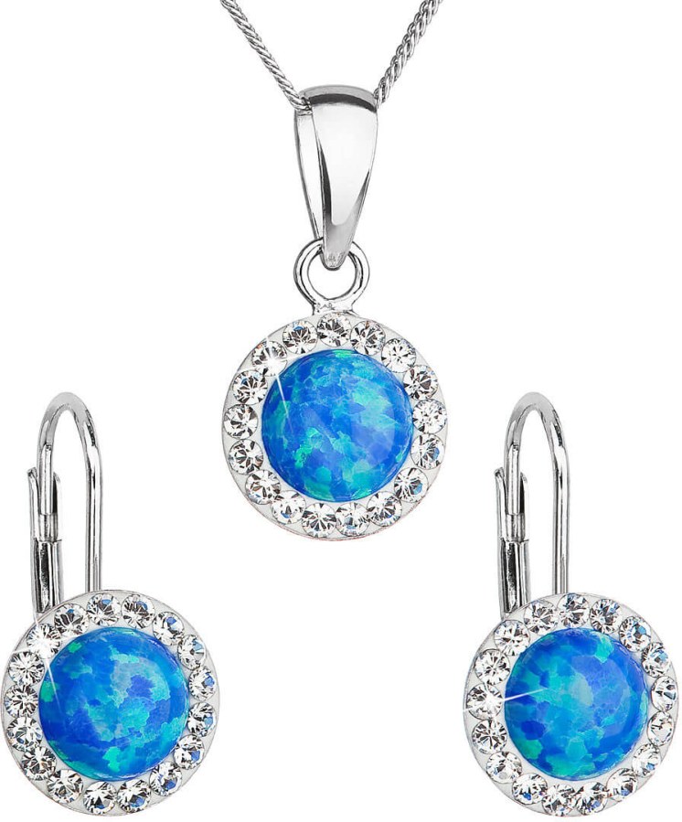 Evolution Group Třpytivá souprava šperků s krystaly Preciosa 39160.1 a  blue s.opal (náušnice, řetízek, přívěsek) - Sety šperků Soupravy šperků