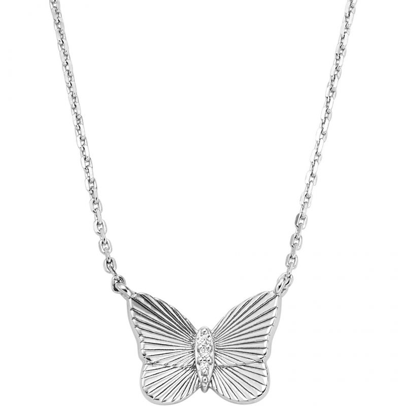 Fossil Slušivý stříbrný náhrdelník Butterflies s krystaly JFS00619040 - Náhrdelníky