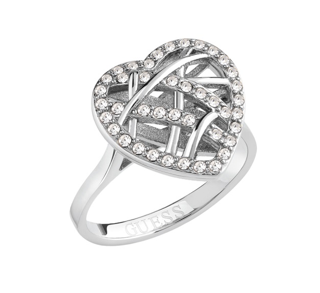 Guess Slušivý ocelový prsten Heart Cage JUBR03101JWRH 54 mm - Prsteny Prsteny s kamínkem
