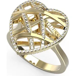 Guess Slušivý pozlacený prsten Heart Cage JUBR03101JWYG 52 mm - Prsteny Prsteny s kamínkem