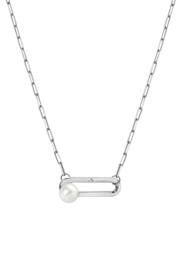 Hot Diamonds Elegantní stříbrný náhrdelník s diamantem a perličkou Linked DN172 - Náhrdelníky