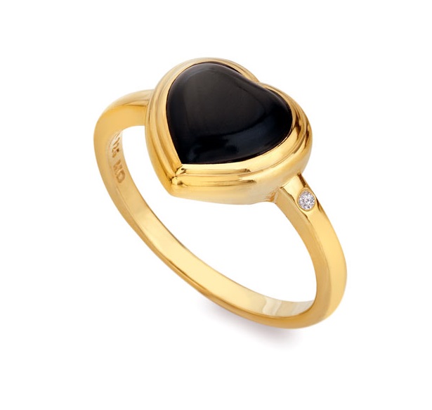 Hot Diamonds Pozlacený prsten s diamantem a onyxem Jac Jossa Soul DR231 51 mm - Prsteny Prsteny s kamínkem