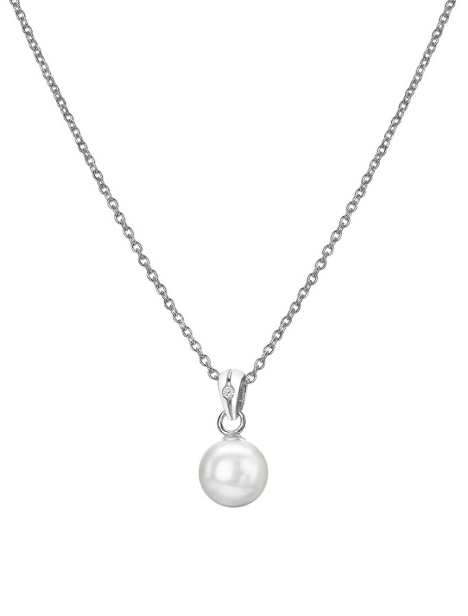Hot Diamonds Půvabný stříbrný náhrdelník s diamantem a perličkou Diamond Amulets DP895 (řetízek, přívěsek) - Náhrdelníky