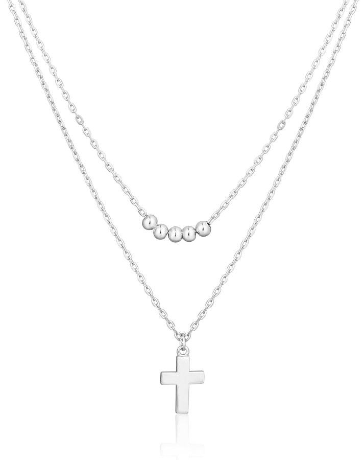 JVD Dvojitý stříbrný náhrdelník Křížek SVLN0395X610045 - Náhrdelníky
