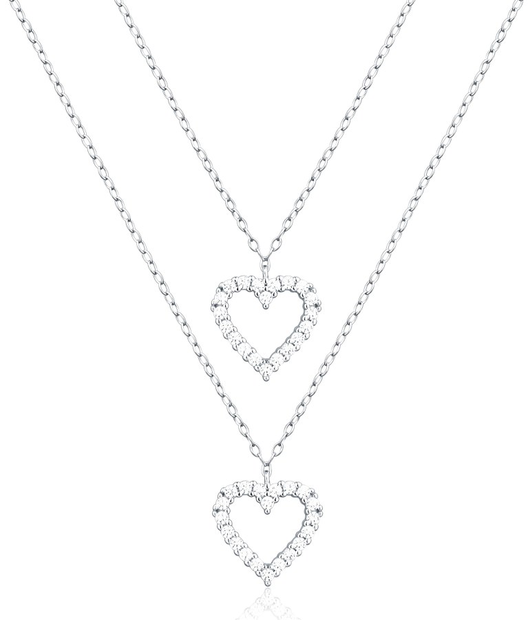 JVD Dvojitý stříbrný náhrdelník Srdce se zirkony SVLN0365X61BI45 - Náhrdelníky