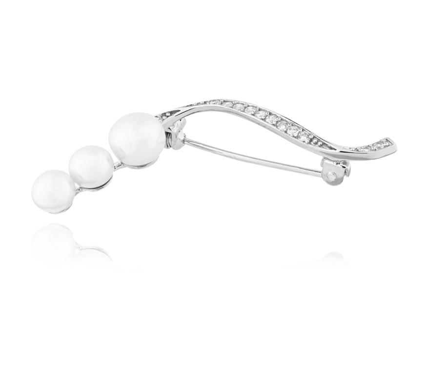 JVD Elegantní stříbrná brož s perlami a zirkony SVLD0002XD2P100 - Brože