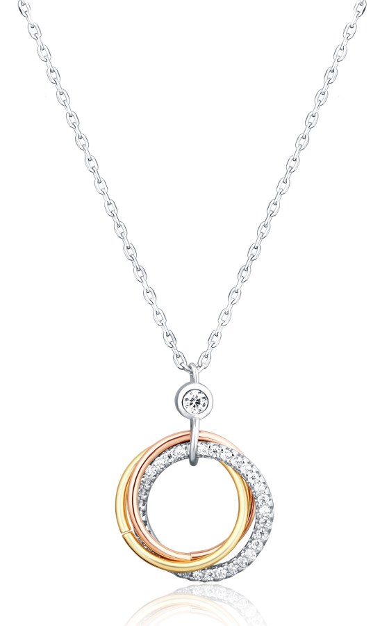 JVD Elegantní stříbrný tricolor náhrdelník se zirkony Kruhy SVLN0138XH2TR45 - Náhrdelníky