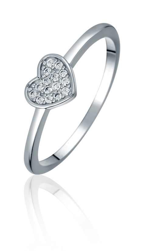 JVD Romantický stříbrný prsten se srdíčkem SVLR0980X61BI 48 mm - Prsteny Prsteny s kamínkem