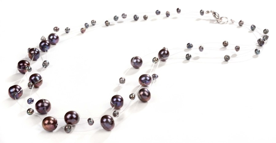 JwL Luxury Pearls Náhrdelník z levitujících tmavých pravých perel JL0325 - Náhrdelníky