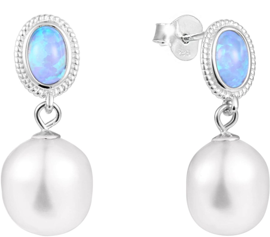 JwL Luxury Pearls Luxusní náušnice s pravou barokní perlou a syntetickým opálem JL0583 - Náušnice Visací náušnice