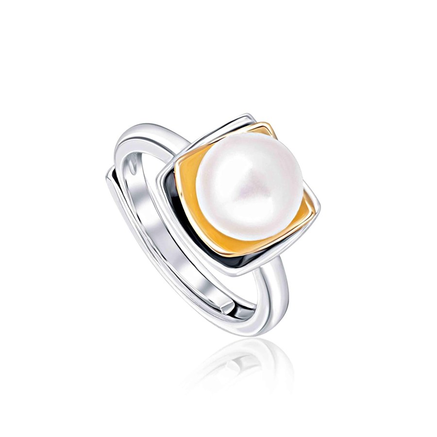 JwL Luxury Pearls Bicolor stříbrný prsten s pravou perlou JL0623 - Prsteny Otevřené prsteny