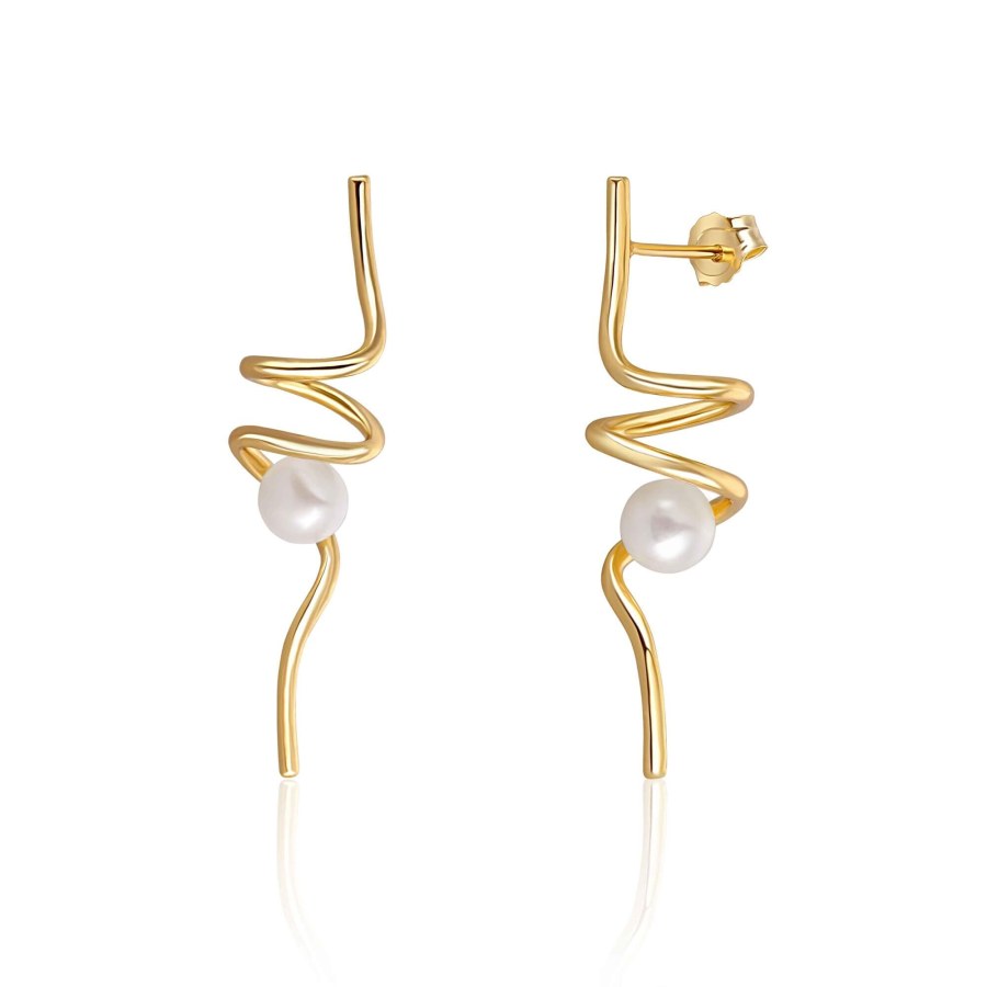 JwL Luxury Pearls Dlouhé pozlacené stříbrné náušnice s perlou JL0621 - Náušnice Visací náušnice