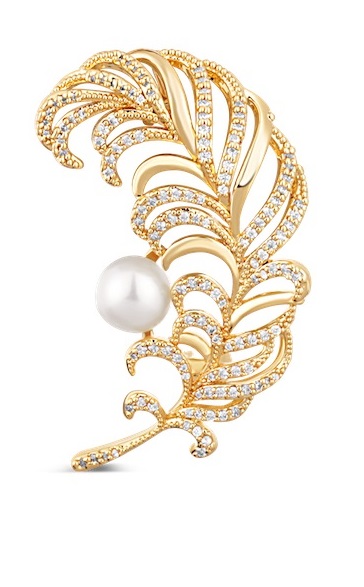 JwL Luxury Pearls Krásná pozlacená brož ve tvaru peříčka JL0731 - Brože