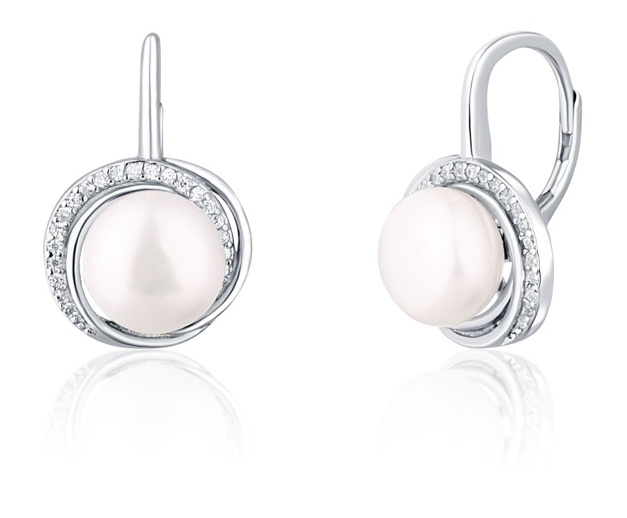 JwL Luxury Pearls Luxusní stříbrné náušnice s perlou a zirkony JL0738 - Náušnice Visací náušnice