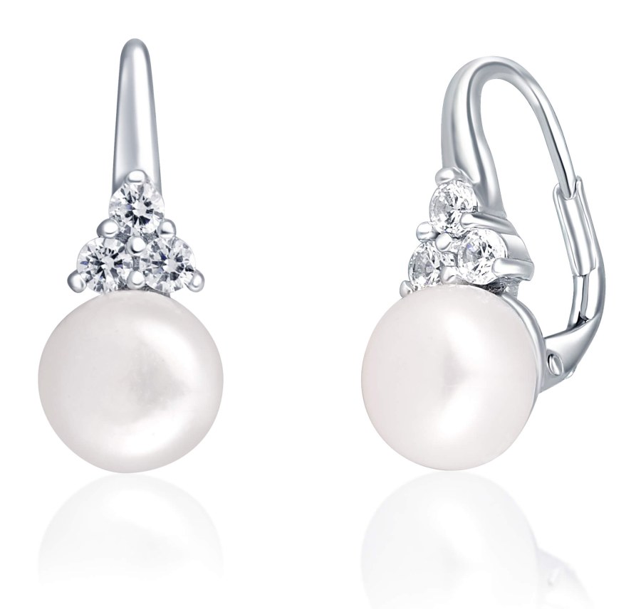 JwL Luxury Pearls Luxusní stříbrné náušnice s pravou perlou a zirkony JL0641 - Náušnice Visací náušnice