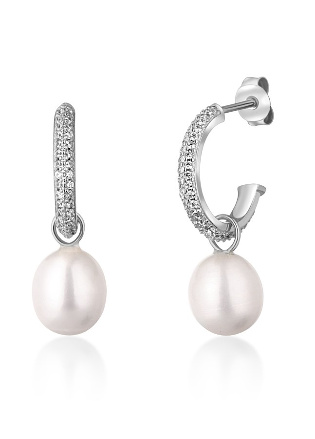 JwL Luxury Pearls Nádherné stříbrné náušnice kruhy s pravými perlami 2v1 JL0770 - Náušnice Kruhy