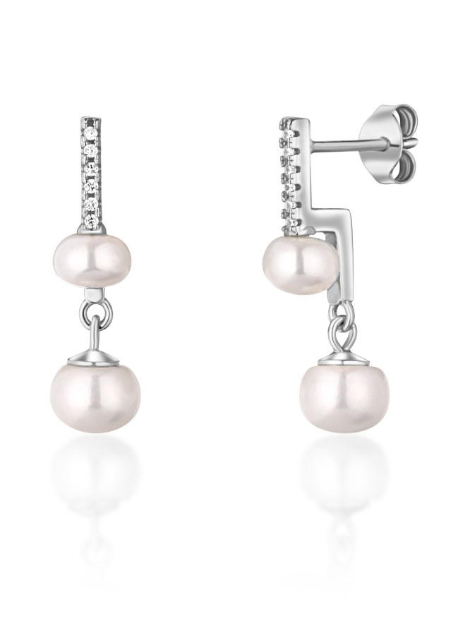 JwL Luxury Pearls Nápadité stříbrné náušnice s pravými perlami a zirkony JL0773 - Náušnice Visací náušnice