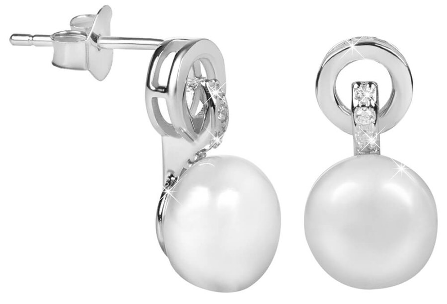 JwL Luxury Pearls Náušnice s bílou pravou perlou JL0503 - Náušnice Visací náušnice
