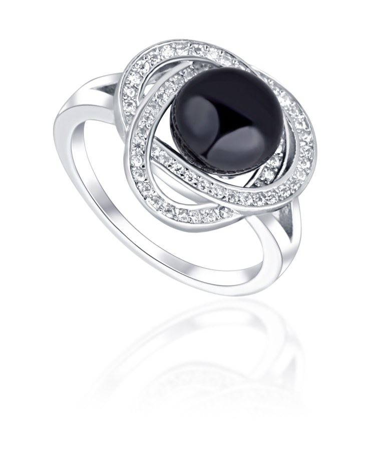 JwL Luxury Pearls Okouzlující prsten s černou perlou a zirkony JL0760 52 mm - Prsteny Prsteny s kamínkem
