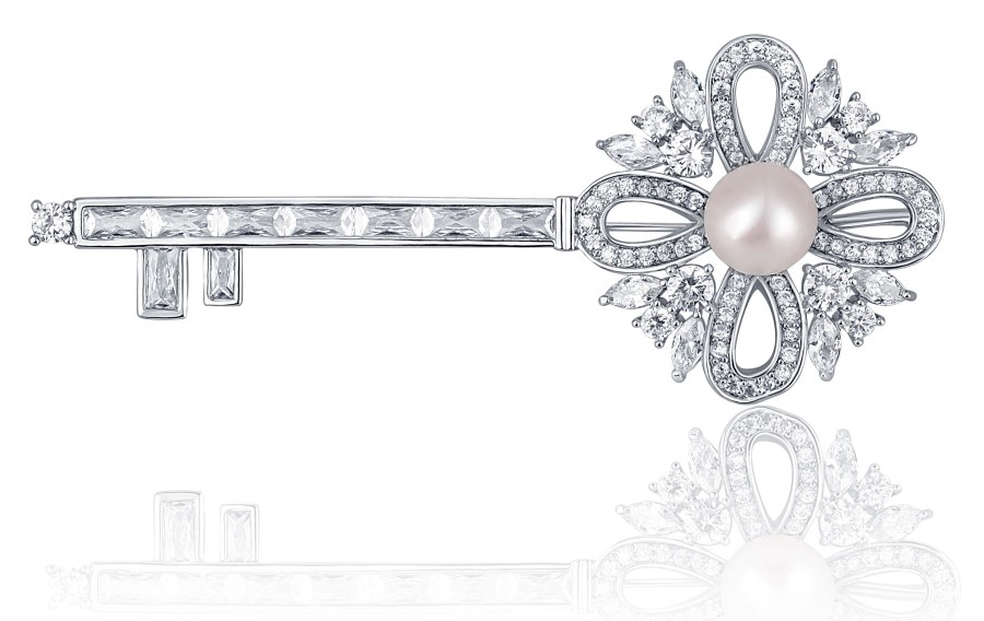 JwL Luxury Pearls Překrásná brož s perlou 2v1 ve tvaru klíče JL0663 - Brože