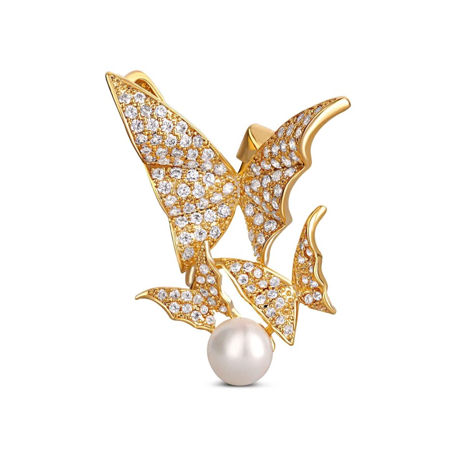 JwL Luxury Pearls Překrásná pozlacená brož s pravou perlou 2v1 Motýlci JL0630 - Brože