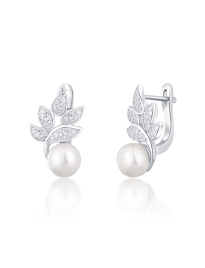 JwL Luxury Pearls Překrásné stříbrné náušnice s pravými perlami a zirkony JL0719 - Náušnice Visací náušnice