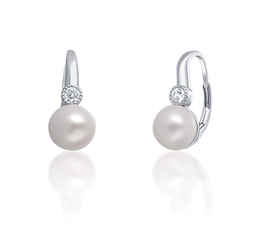 JwL Luxury Pearls Půvabné stříbrné náušnice s pravou bílou perlou JL0673 - Náušnice Visací náušnice