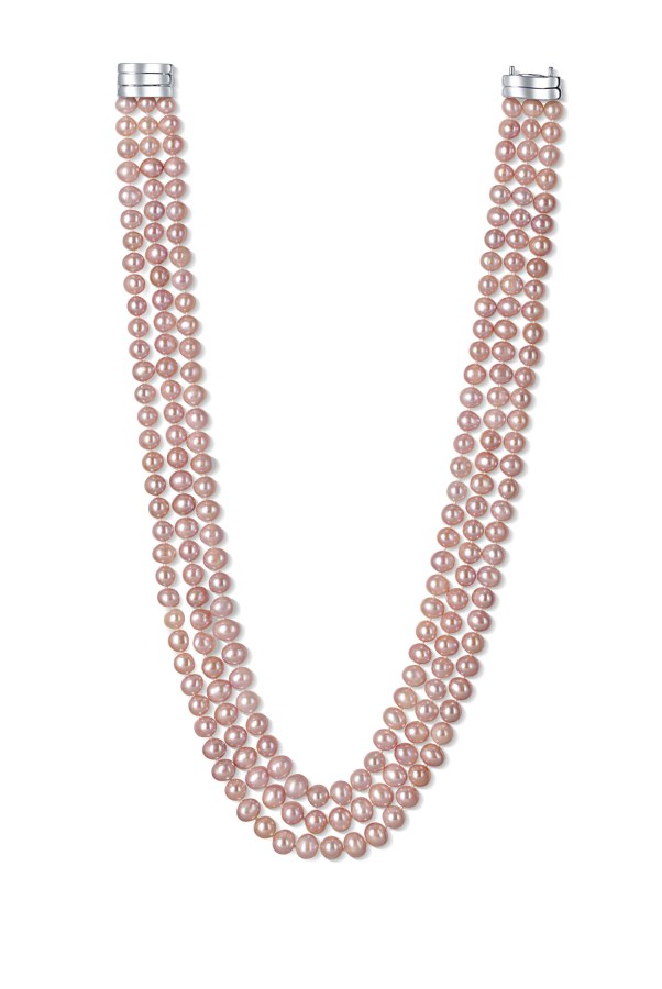 JwL Luxury Pearls Půvabný třířadý náhrdelník z pravých růžových říčních perel JL0671 - Náhrdelníky