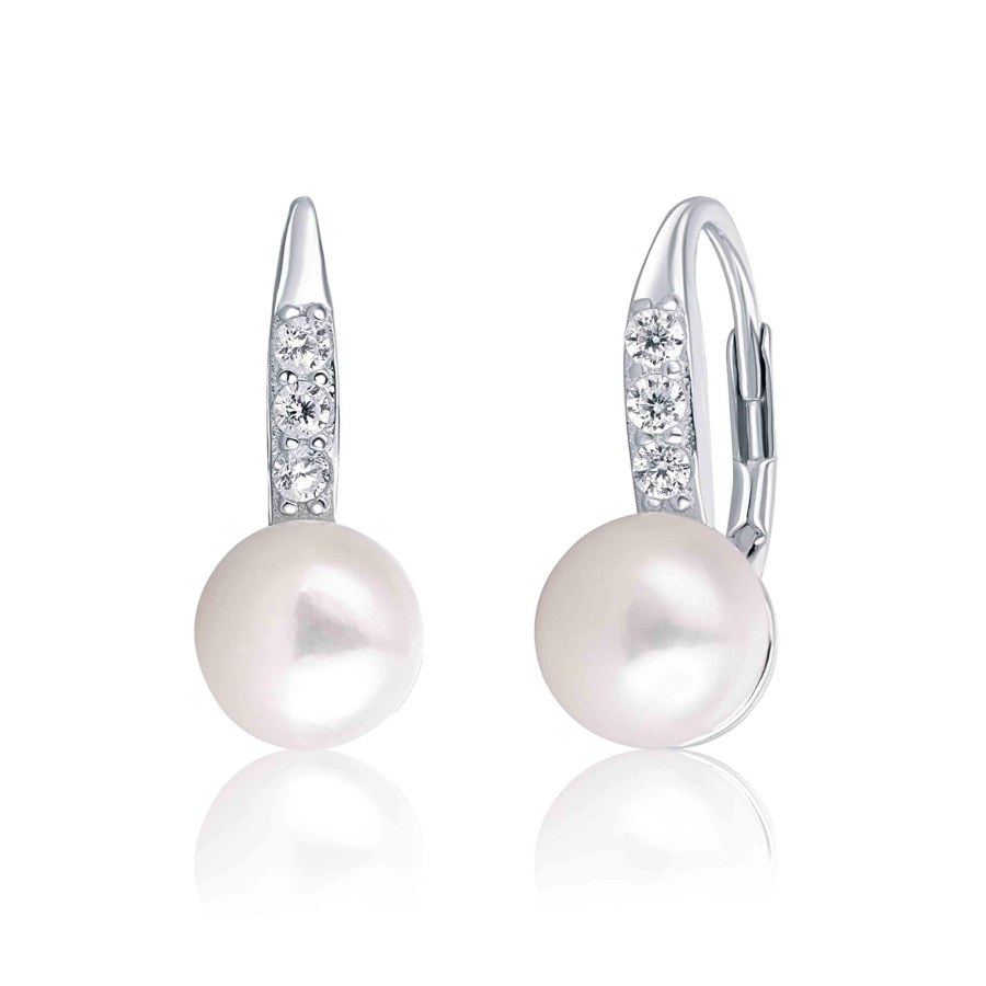 JwL Luxury Pearls Stříbrné náušnice s perlou a zirkony JL0601 - Náušnice Visací náušnice