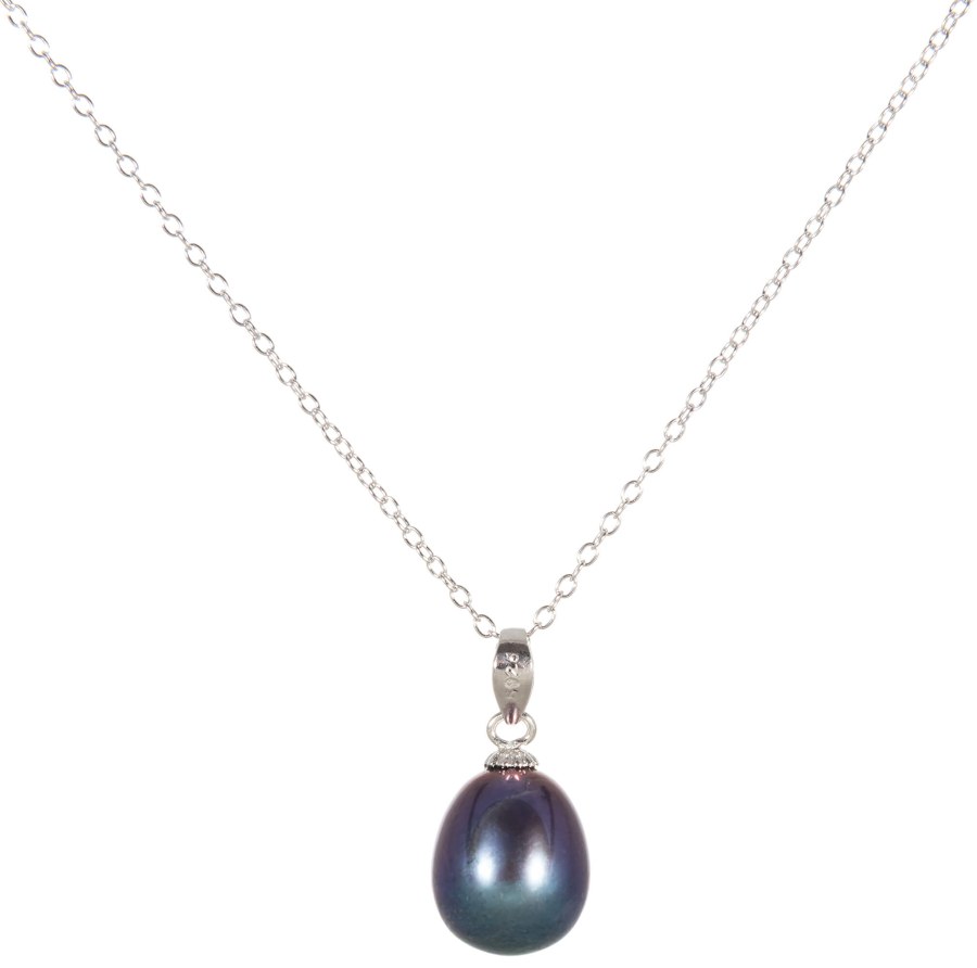 JwL Luxury Pearls Stříbrný náhrdelník s modrou perlou JL0438 (řetízek, přívěsek) 45 cm - Náhrdelníky