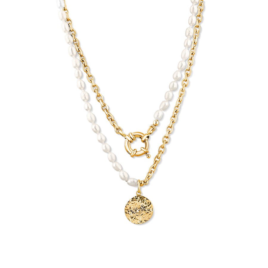 JwL Luxury Pearls Stylový pozlacený náhrdelník s pravými říčními perlami JL0798 - Náhrdelníky
