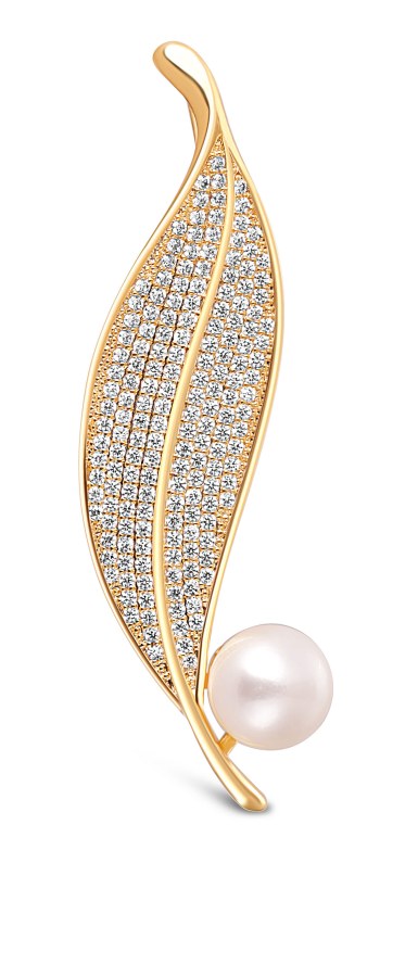 JwL Luxury Pearls Zářivá perlová brož Lísteček JL0700 - Brože