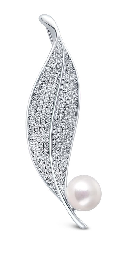 JwL Luxury Pearls Zářivá perlová brož Lísteček JL0701 - Brože