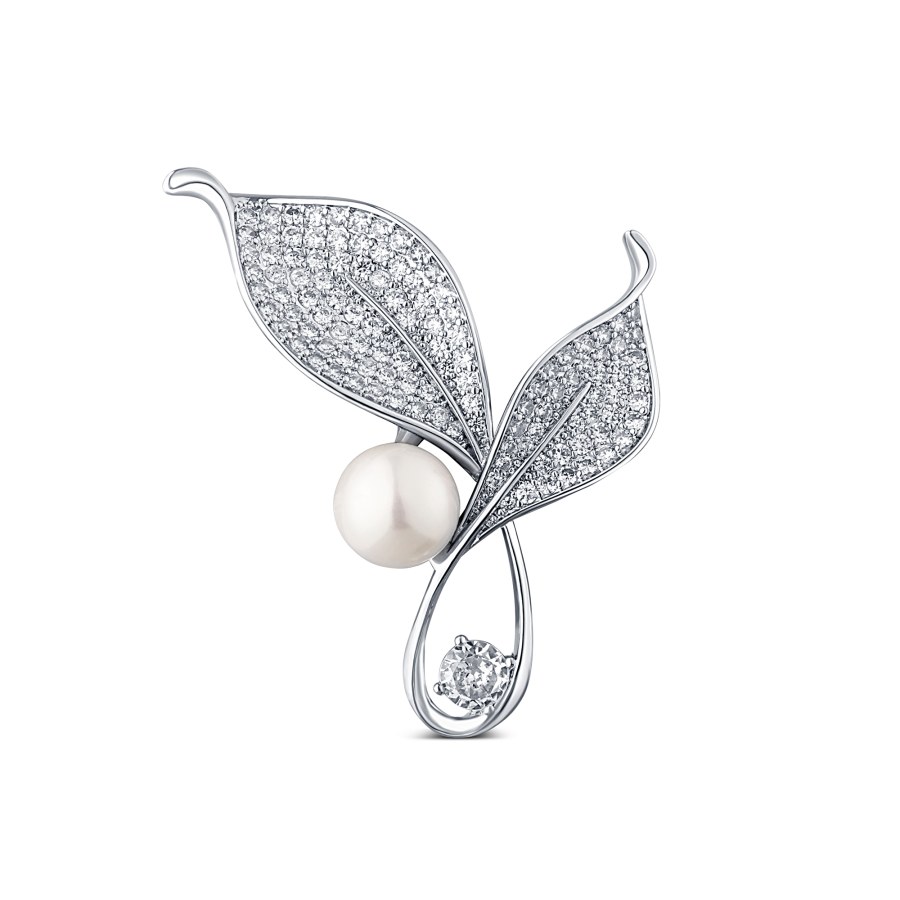 JwL Luxury Pearls Zářivá perlová brož s krystaly Lístky 2v1 JL0818 - Brože