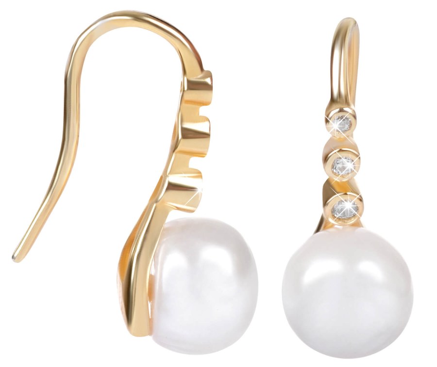 JwL Luxury Pearls Zlacené stříbrné visací náušnice s pravou perlou JL0411 - Náušnice Visací náušnice