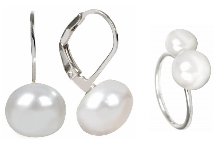 JwL Luxury Pearls Zvýhodněná perlová souprava šperků JL0022 a JL0058 (prsten, náušnice) - Náušnice Visací náušnice