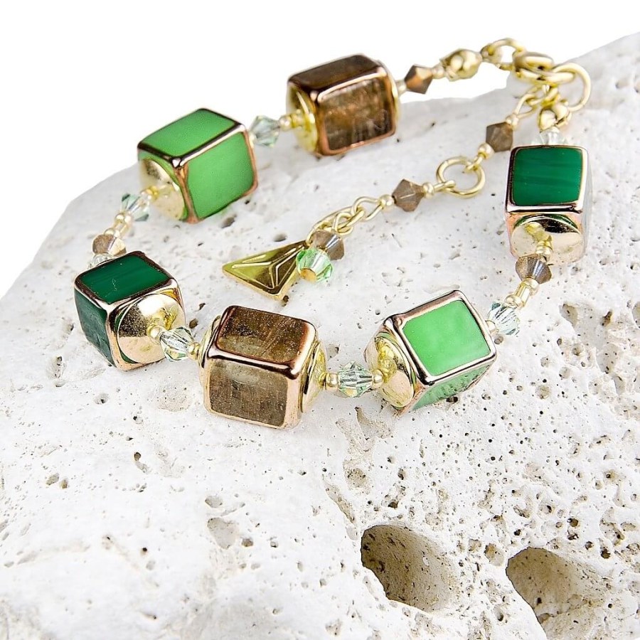Lampglas Designový náramek Emerald Shadow s perlami Lampglas BCU5 - Náramky Korálkové náramky