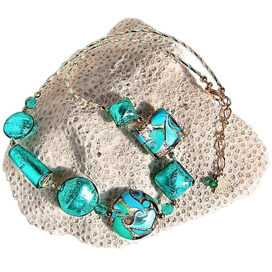 Lampglas Elegantní náhrdelník Emerald Princess s 24karátovým zlatem a stříbrem v perlách Lampglas NRO1