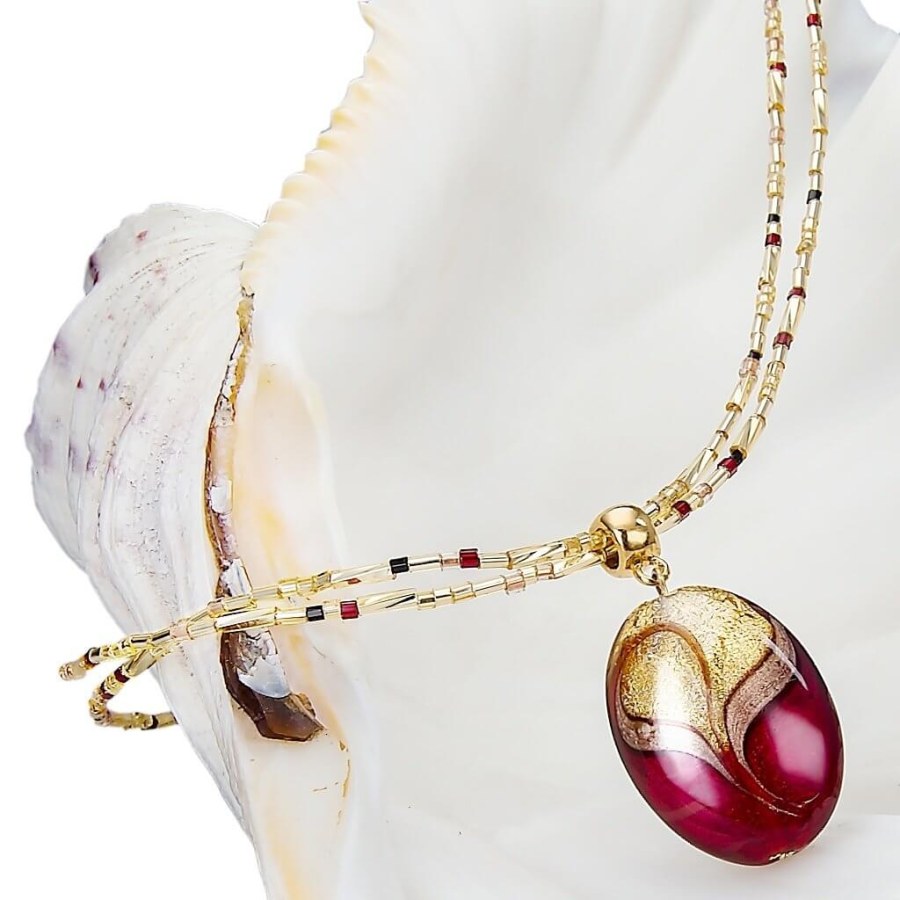 Lampglas Elegantní náhrdelník Red Sea s perlou Lampglas s 24karátovým zlatem NP25 - Náhrdelníky
