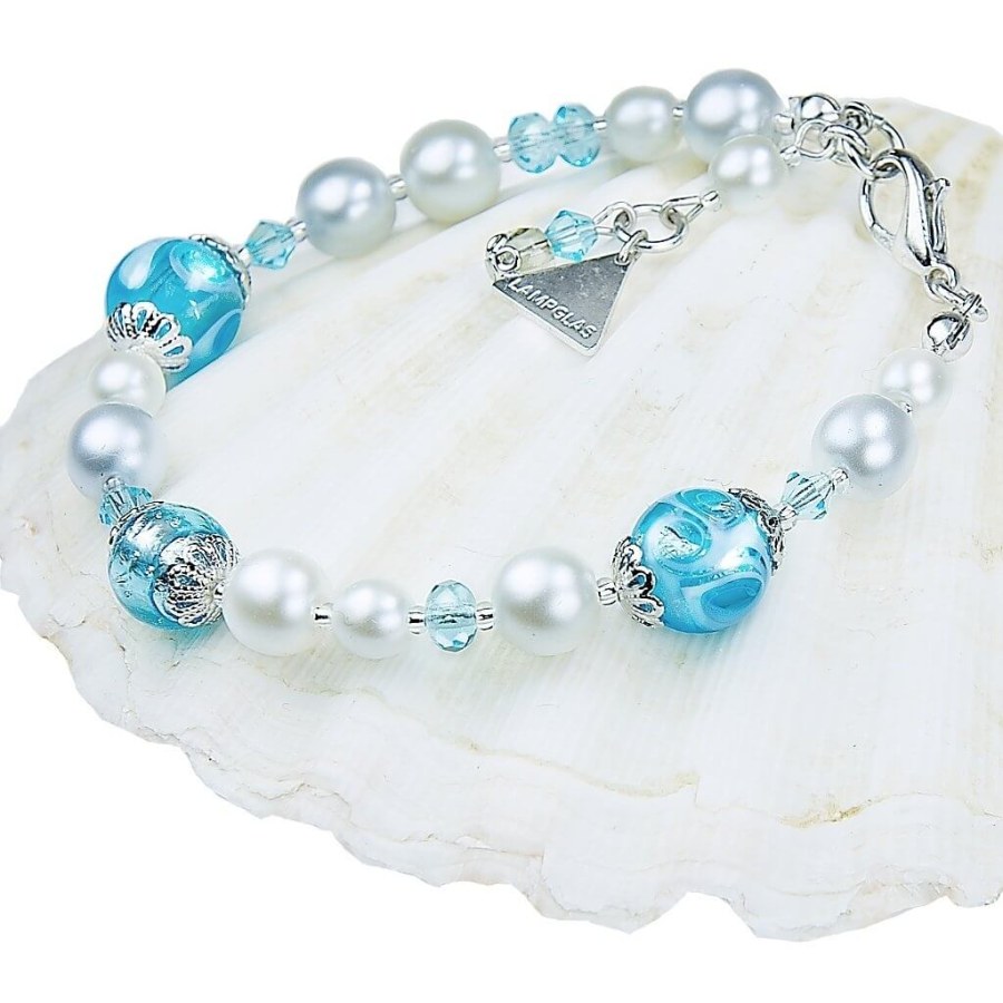 Lampglas Elegantní náramek Blue Lace s perlami Lampglas s ryzím stříbrem BP4