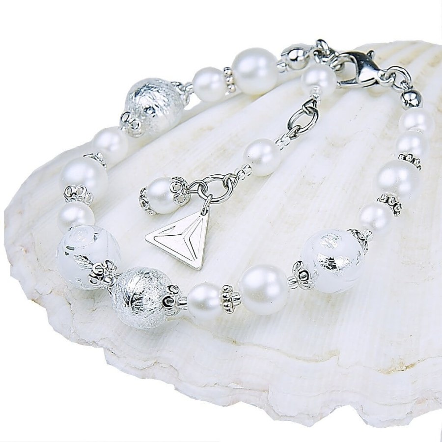 Lampglas Elegantní náramek White Lace s perlami Lampglas s ryzím stříbrem BP1 - Náramky Korálkové náramky