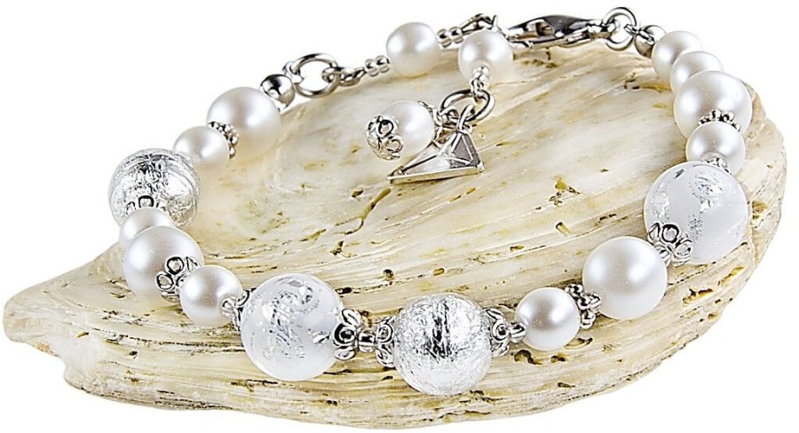 Lampglas Elegantní náramek White Romance s perlami Lampglas s ryzím stříbrem BV1 - Náramky Korálkové náramky