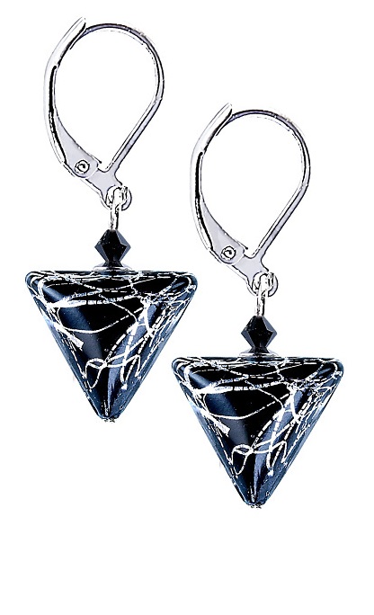 Lampglas Elegantní náušnice Black Marble Triangle s ryzím stříbrem v perlách Lampglas ETA2 - Náušnice Visací náušnice