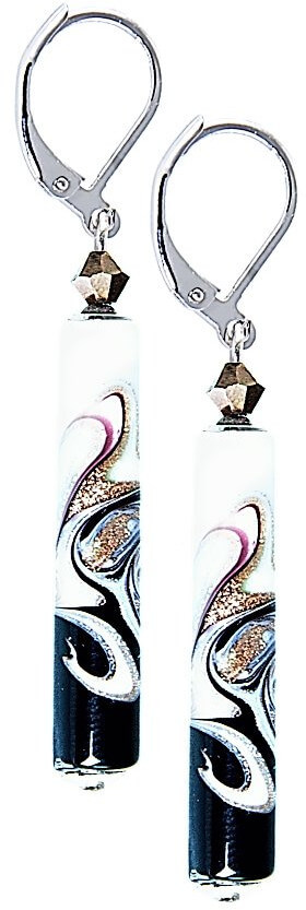 Lampglas Elegantní náušnice Black a  White s unikátní perlou Lampglas EPR11 - Náušnice Dlouhé náušnice